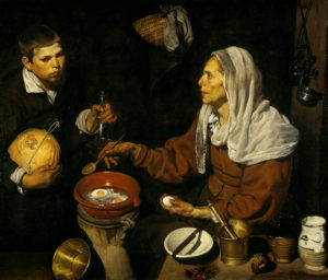 VIEJA FRIENDO HUEVOS. D. VELÁZQUEZ. Galería Nacional de Escocia. Edimburgo. (1618)