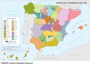 DIVISIÓN TERRITORIAL DE LA ESPAÑA PENINSULAR A FINALES DEL SIGLO XVIII