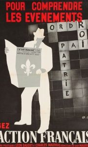 PROPAGANDA DE ACCIÓN FRANCESA DE 1938. PUEDE LEERSE, ORDEN, REY, PAZ Y PATRIA